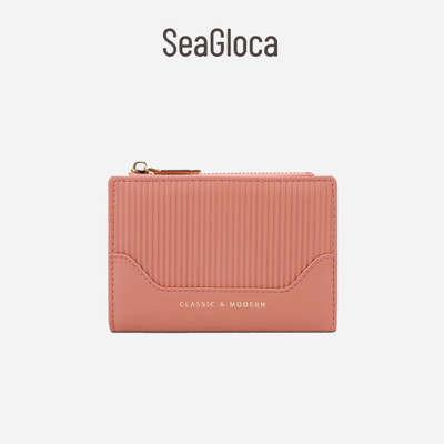 Seagloca Mới Đơn Giản Phong Cách Tối Giản Màu Trơn Bifold Dây Kéo Ví Đựng Thẻ Cho Người Phụ Nữ