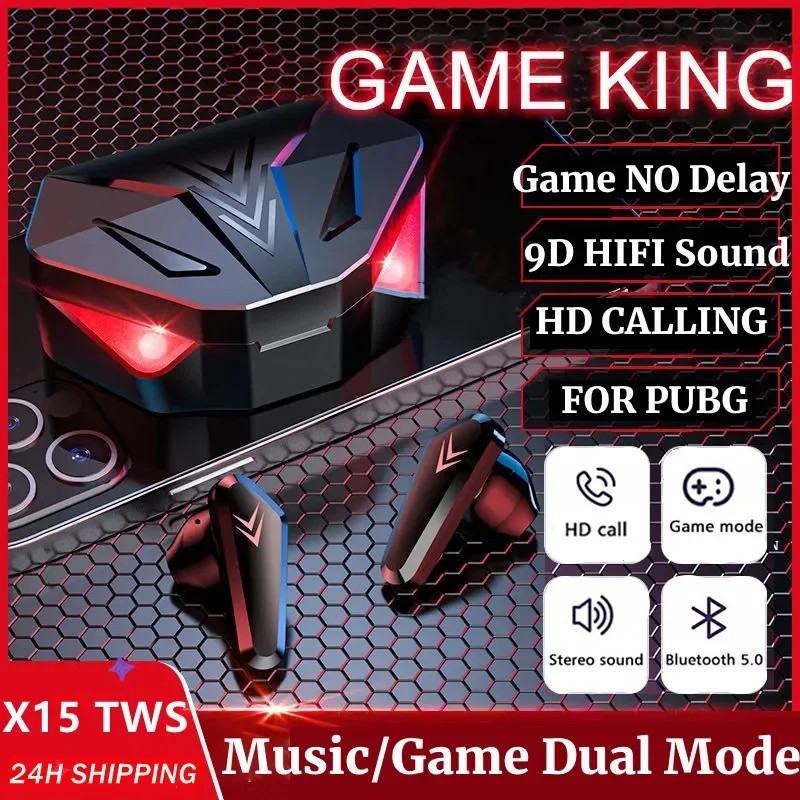 Tai nghe chơi game X15TWS Tai nghe Bluetooth không dây có Mic Bass Định vị âm thanh âm thanh nổi 9D 