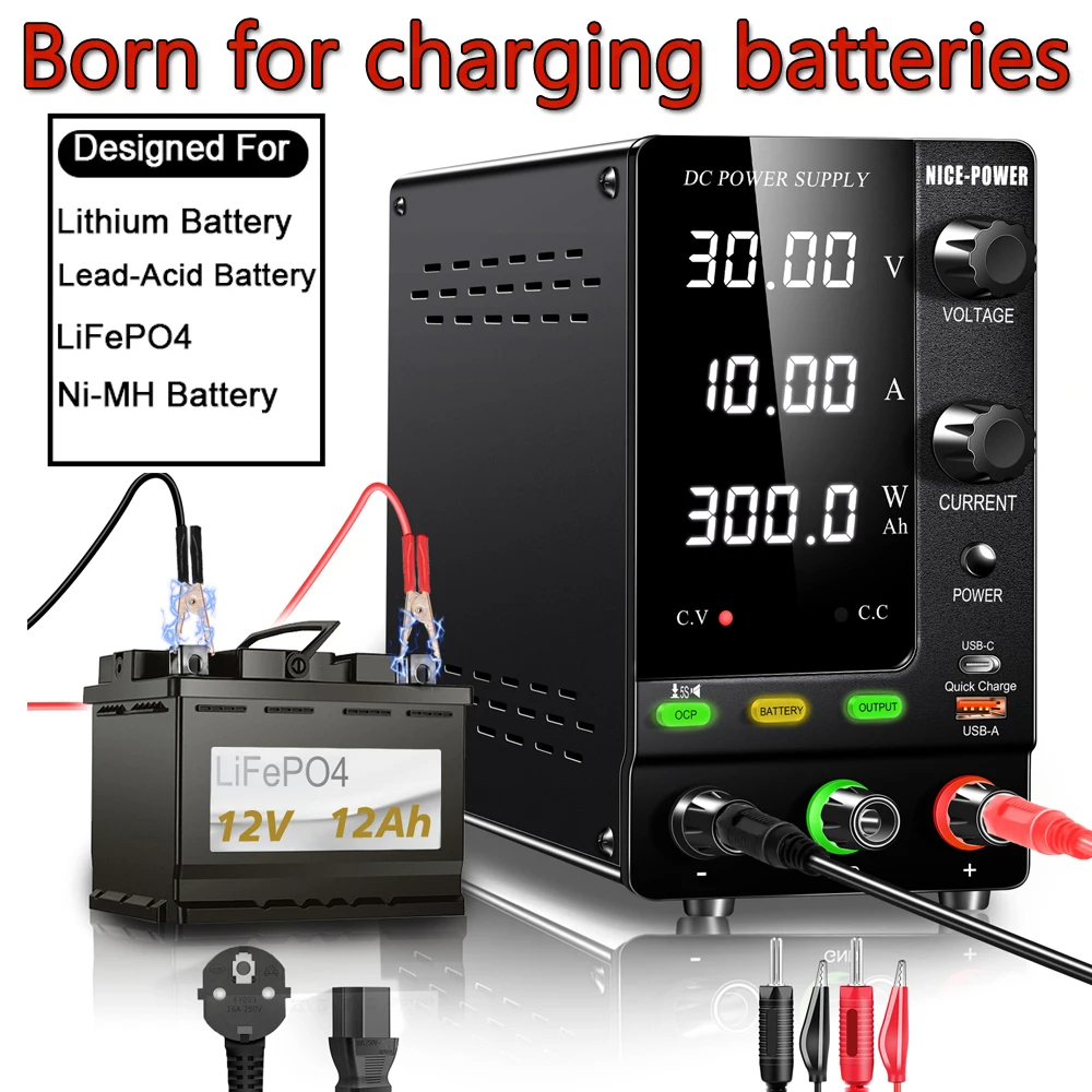 Bộ nguồn KUAIQU DC để sạc pin DC 0-30V 0-10A Màn hình LCD LED 2 chữ số 48V 70V 100V 120V SPPS-C3010C