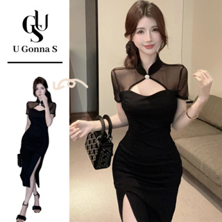 U Gonna S Váy Dài Sườn Xám 2024 Hiện Đại Cho Nữ Có Khe Bên Tay Ngắn Cổ Trung Quốc Bodycon Thanh Lịch Gợi Cảm Thiết Kế Thời Trang Truyền Thống Quần Áo Co Giãn Bữa Tối Màu Đen Pa