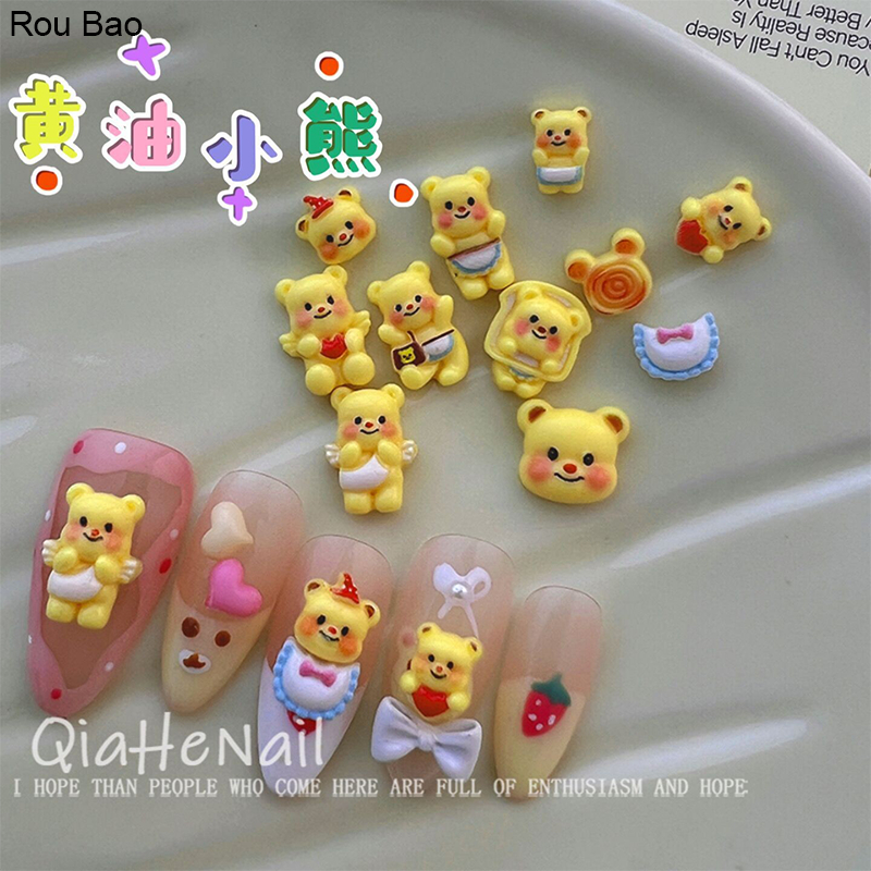 Rou Bao 50 Chiếc Móng Tay Bơ Gấu Series Khiêu Vũ Hoạt Hình Dễ Thương Nhựa Móng Tay Nghệ Thuật DIY Quyến Rũ Trang Trí