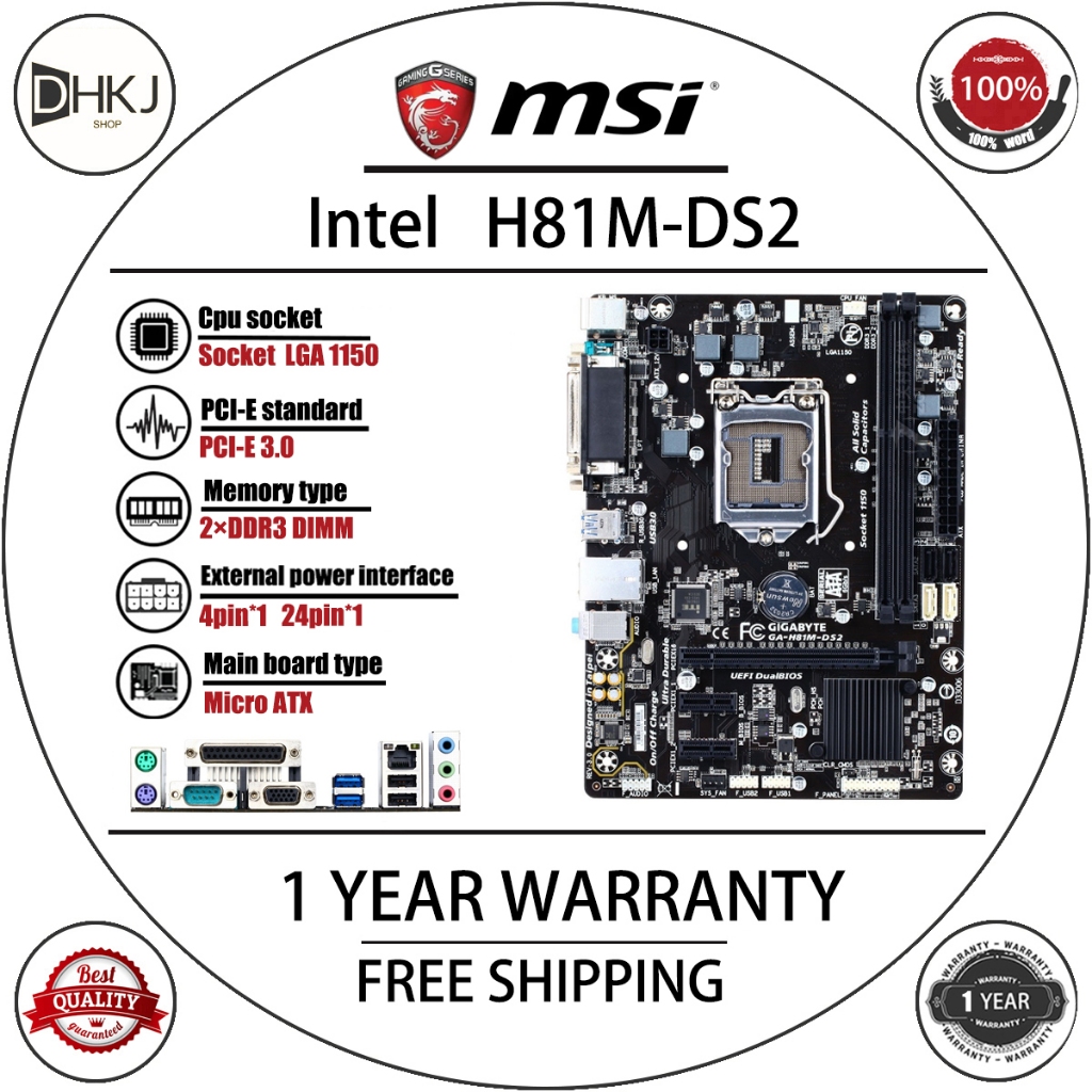Gigabyte GA-H81M-DS2 LGA 1150 DDR3 H81M-DS2 đã qua sử dụng cho I3 I5 I7 16GB USB3.0 H81 Bo mạch chủ 