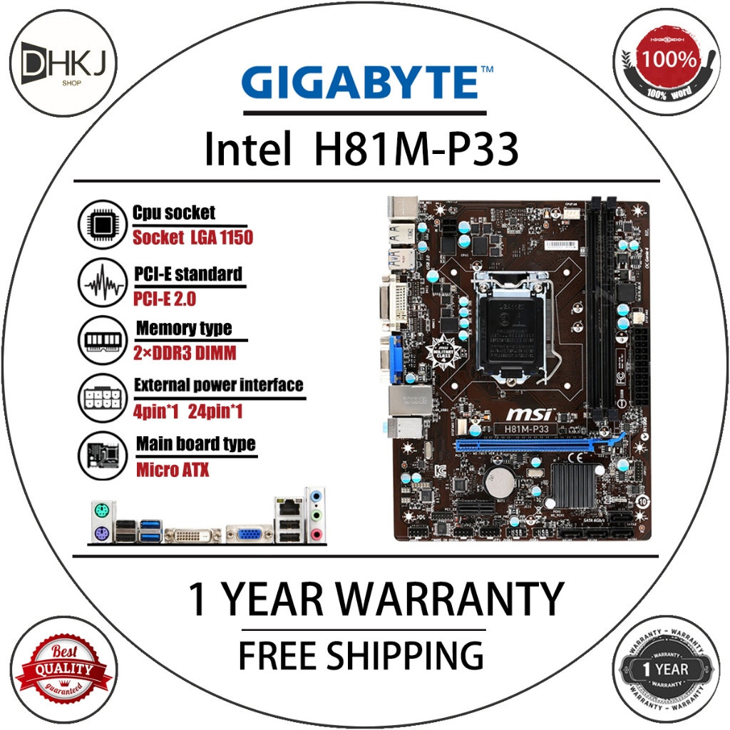 Bo mạch chủ máy tính để bàn MSI H81M-P33 đã qua sử dụng H81 h81m b85 Ổ cắm LGA 1150 UEFI BIOS Mainbo