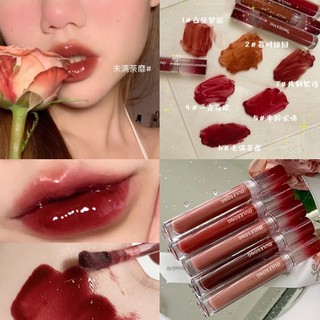 ✨✨Oulesong Gương thủy tinh trong suốt 6 màu nước bóng môi dầu chống thấm nước không đánh dấu son môi lỏng lâu trôi