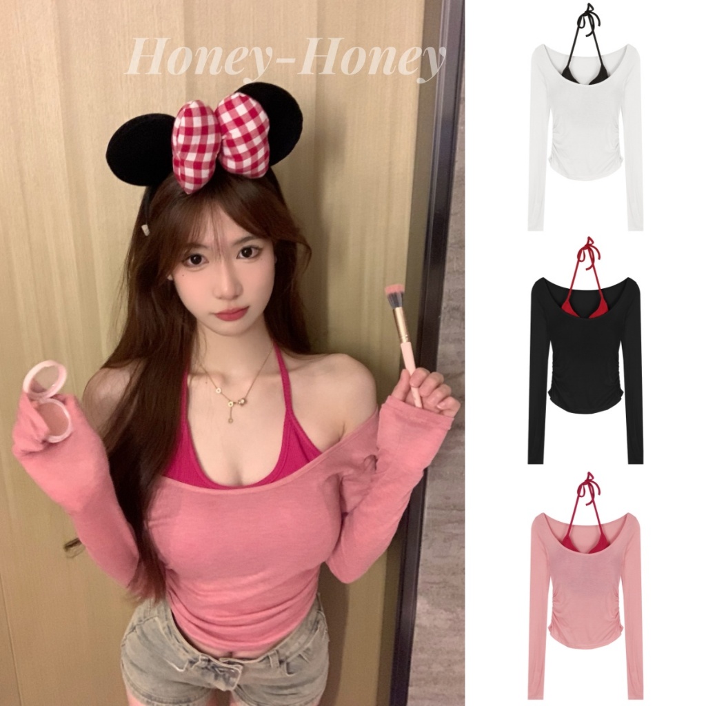 Set2 Áo Hai Dây+Áo chống nắng dài tay Phong cách mỏng Ôm cơ thể Nóng bỏng
