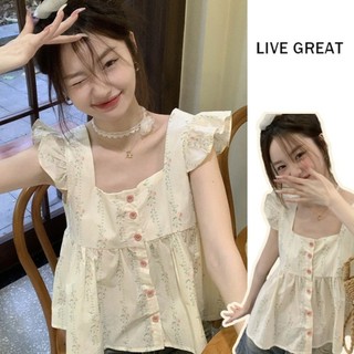 Áo sơ mi nữ LIVE GREA Áo thun tay bay in hình phiên bản Hàn Quốc dễ thương ngọt ngào dáng rộng