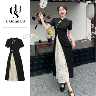  U Gonna S Váy Dài Sườn Xám 2024 Dành Cho Nữ Tay Ngắn Chữ A Thanh Lịch Truyền Thống Quần Áo Cho Đền Thờ Thường Ngày Dịp Hàng Ngày Đồng Phục Đi Học Màu Đen Áo Dài Co Giãn 