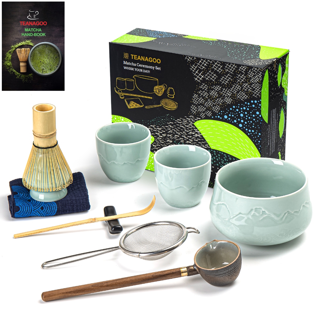 Teanagoo Matcha Set Matcha Whisk Matcha Bát có nắp nước (Hishaku) Bộ dụng cụ pha trà Matcha. Bộ trà 