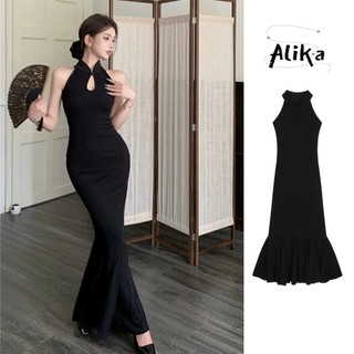 Váy không tay nữ Alika trang phục dân tộc mới phong cách Trung Quốc cải tiến sườn xám dài