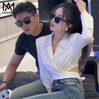 AMANDA phong cách sexy cá tính Áo Kiểu Tay Dài Dáng Ngắn Cột Dây Phong Cách Thời Trang Hàn Quốc ÁO SƠ MI NỮ TRẮNG TAY DÀI DÁNG XUÔNG CỰC XINH áo sơ mi nữ tay dài áo sơ mi trắng nữ áo sơ mi nữ áo sơ mi croptop sơ mi croptop áo sơ mi áo sơ mi nữ kiểu áo sơ