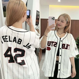 Unsixe tay ngắn NO.42 Áo sơ mi bóng chày sọc Oversize dáng rộng thể thao cổ điển Mỹ Áo thun bóng chày áo thun dạo phố cho nam và nữ xu hướng nóng 2024