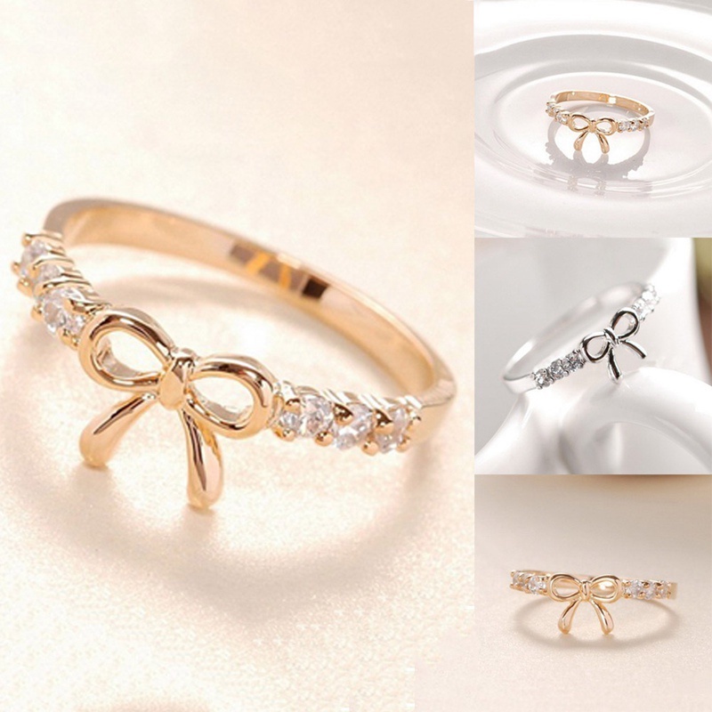 🍯icecandy Nhẫn nơ hợp kim đính đá thanh lịch và nữ tính