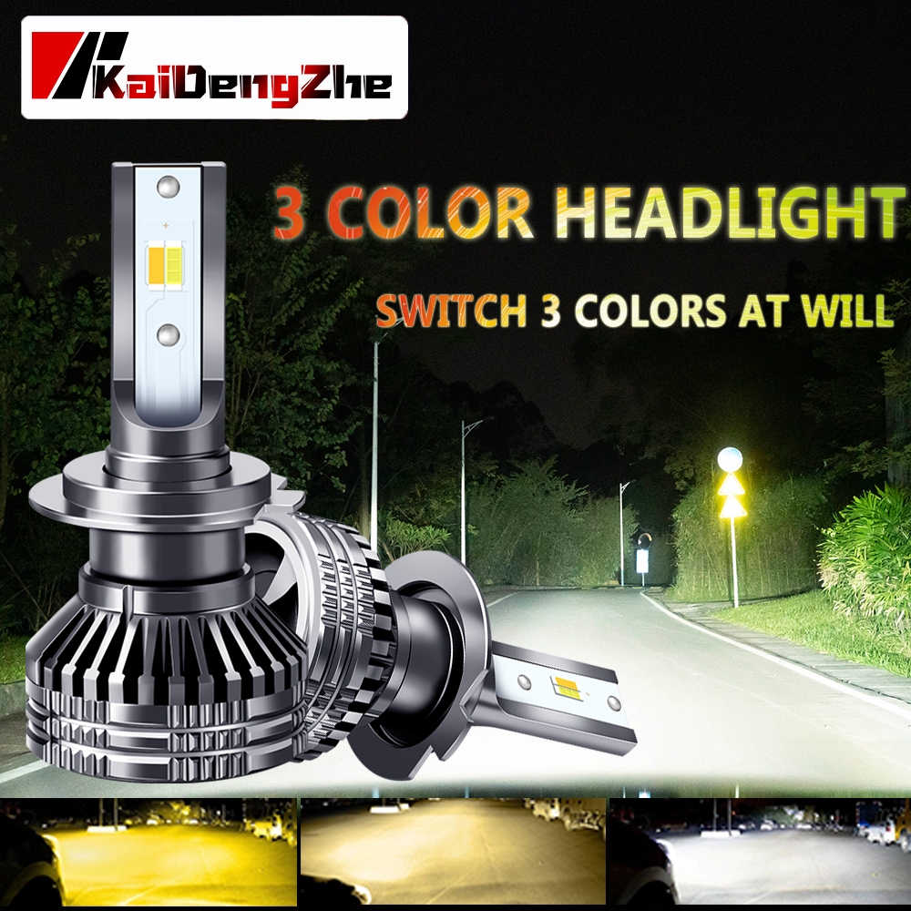2 Chiếc 9006 Đèn LED Ô Tô 3 Màu Bóng Đèn LED Ô Tô Đèn Pha H11 12000LM H4 H1 H7 H8 Đèn Pha Bóng Đèn L