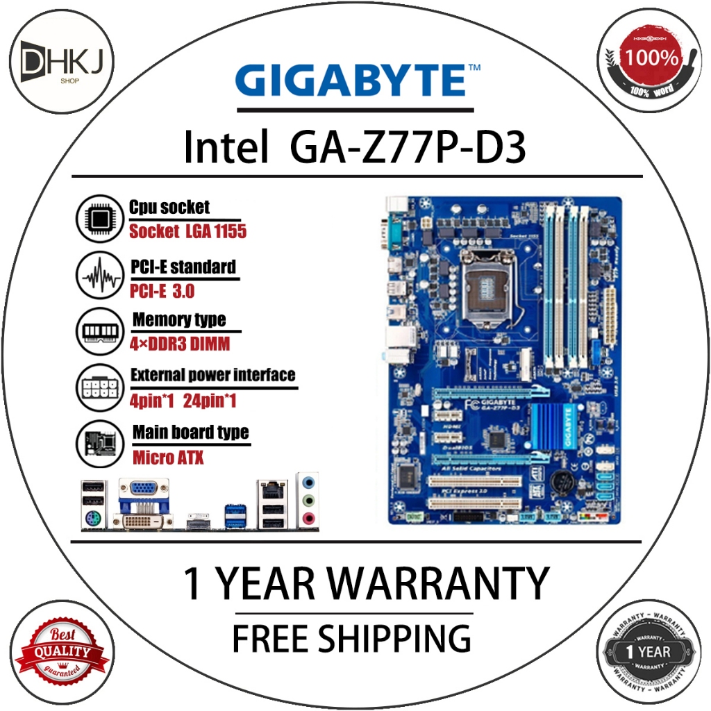 Bo mạch chủ để bàn GIGABYTE GA-Z77P-D3 DH3 Z77 Ổ cắm LGA 1155 DDR3 32G Mainboard