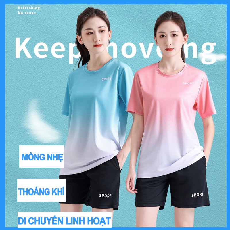 Bộ đồ thể thao nữ mùa hè, Sports sets nhanh khô, big size,quần short lụa băng, bộ đồ tập thể dục, bộ đồ cầu lông