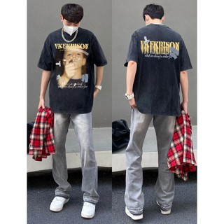Áo thun nam ngắn in hình cotton nặng thương hiệu thời trang Mỹ mùa hè đường phố mới tay ngắn dáng rộng