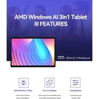 Máy tính bảng MINISFORUM V3 có bàn phím, AMD Ryzen 7 8840U (lên tới 5.1GHz) Máy tính bảng 3 trong 1 14 inch RAM 32GB + SSD 1TB