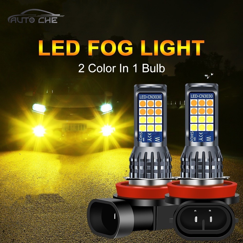 ACTIONOK 2 Chiếc 24SMD H11 Đèn Sương Mù LED Hai Màu Đèn Ô Tô H8 H11 H3 H4 H7 9006 HB4 Đèn Chạy Ngày 