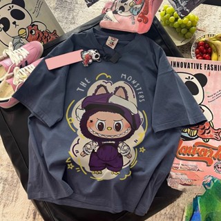 Áo phông Xanh đậm Labubu form rộng áo thun thời trang nữ Labubu in hình outerity 100% cotton đẹp SALMO local brand Y1683