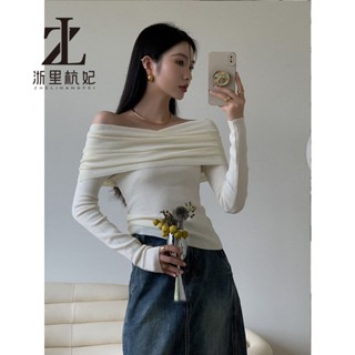 ZHELIHANGFEI Áo sweater Trễ Vai Một Đường Viền Xoắn Cổ Thời Trang Mùa Thu Cho Nữ