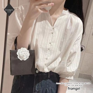 Áo kiểu tay ngắn màu trắng thiết kế mới thanh lịch dành cho mùa hè