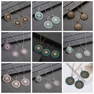 Thời Trang Bohemia Hoa Thả Bông Tai Vòng Cổ Nữ Retro Nhiều Màu Sắc Tròn Đồng Bộ Trang Sức Cô Dâu Cưới Trang Sức Quà Tặng