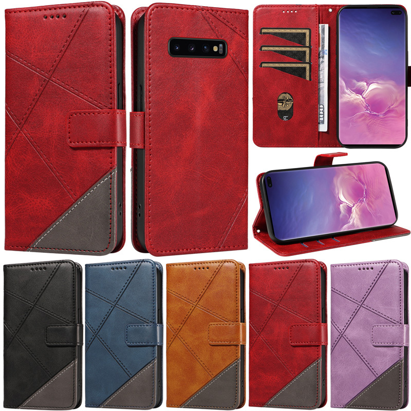 Ốp Lưng Sang Trọng Cho Samsung Galaxy A06 A16 A10 A20 A30 Note 8 S8 S9 Note 10 Lite S10 Plus Note 10 + S7 Edge S10 Lite Splice Ví Da Mềm Flip Cover Vỏ Điện Thoại