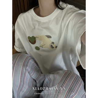 Xiaozhainv Thời trang Hàn Quốc nguyên chất cotton thiết kế hoạt hình Áo thun ngắn tay dáng rộng cổ tròn dành cho nữ