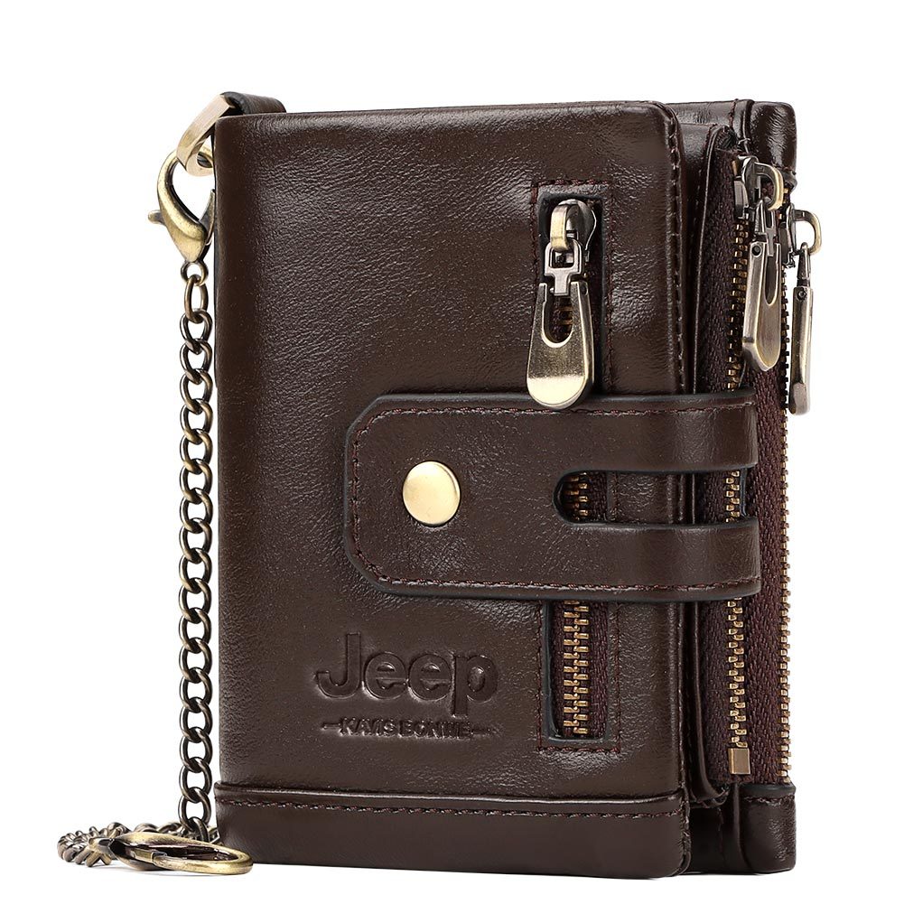 HUMERPAUL Ví Nam Da Thật Chính Hãng, Ví Đựng Thẻ Nhỏ, Ví Tiền Xu Có Dây Xích, Dompet Lelaki BiFold
