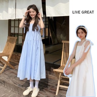 LIVE GREAT  Đầm Dài Dáng Chữ a Hai Dây Màu Trắng Phong Cách Thời Trang Mùa Hè Hàng Mới Dành Cho Bạn Nữ