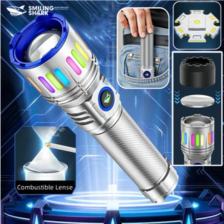 Đèn pin siêu sáng Smile Shark SD5255 LED M60 6000ML Type-c có thể sạc lại Zoom lấy nét với đèn vòm màu Ngoài trời, cắm trại, du lịch, câu cá, thiết yếu