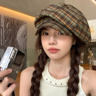 Nhật Bản Thiết Kế Niche Kẻ Sọc Hình Bát Giác Mũ Nữ Mùa Hè Mỏng Retro Mặt Mũ Đám Mây Nhỏ Thường Ngày Tất Cả Trận Đấu Mũ Nồi