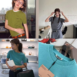 mi*miu Yoona Áo thun ngắn tay dệt kim phong cách Âu Mỹ dành cho nữ