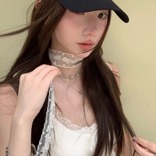 Mới Đen Trắng Ren Hoa Hồng Thêu Khăn Lụa Xếp Chồng Vòng Cổ Khăn Thời Trang Phụ Kiện