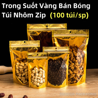 Trong suốt vàng bán bóng túi zip, đứng lên đáy, 100 túi/sp