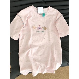 Thiết kế thêu động vật có cảm giác cổ tròn đa năng giảm béo tay ngắn dáng rộng dành cho nữ mùa hè
