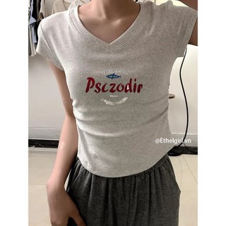 Ethelgirl Thời trang Hàn Quốc All Match in chữ V cổ chữ V mỏng tay áo thun nữ