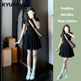 Kyushuad Váy bé gái kiểu Pháp retro Hepburn eo cinching thon gọn vừa vặn váy đen nhỏ