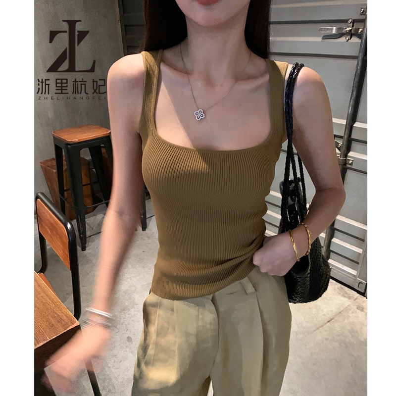 ZHELIHANGFEI Áo yếm dệt kim cổ vuông dành cho nữ không tay đáy trong | BigBuy360 - bigbuy360.vn