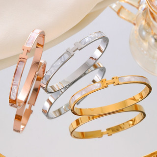  Vòng tay hình chữ H bằng thép titan nữ mới phong cách Ins, thiết kế thích hợp thời trang, trang sức nữ sang trọng nhẹ nhàng không phai màu, dát trang sức vàng zircon