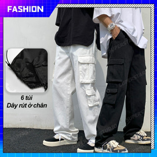 Quần Túi Hộp Quần Nam Thời Trang Hiphop quần jean túi hộp Quần Ống Rộng Màu Trơn mùa hè kaki Cargo pants Unisex
