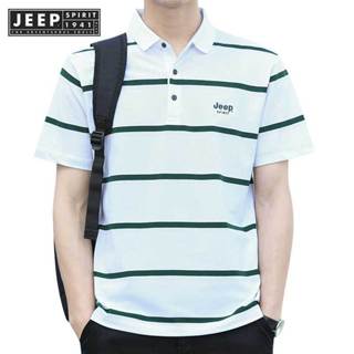 Jeep SPIRIT 1941 ESTD Áo thun nam tay ngắn sọc cổ áo để thông gió mùa hè
