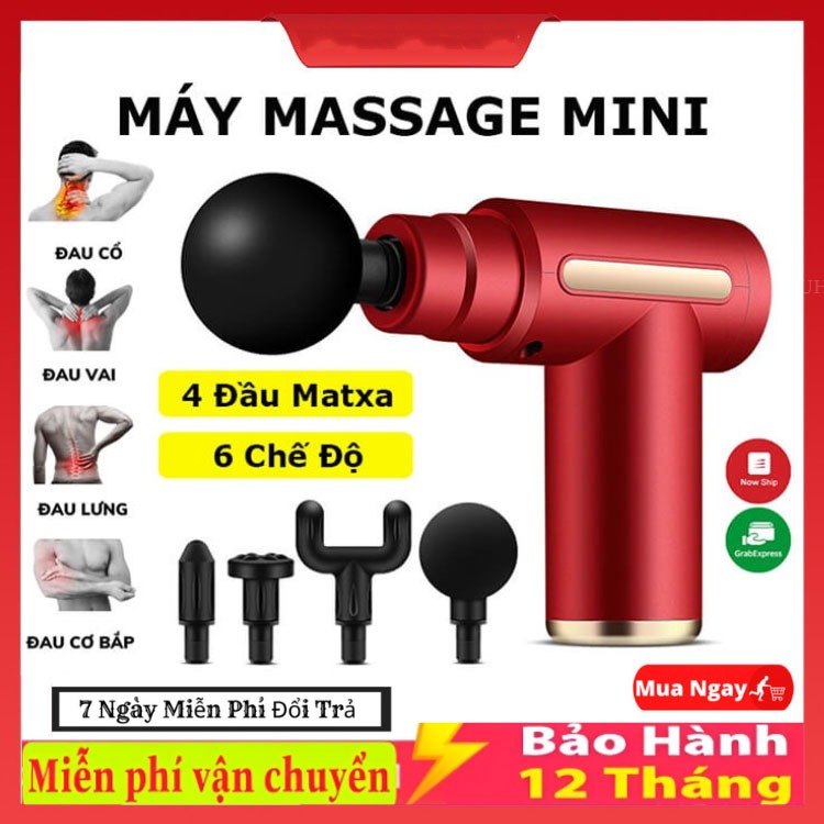 Máy massage cầm tay Mini - Súng massage cầm tay đấm lưng, massage trị liệu cổ và vai với 4 đầu và 6 chế độ, sản phẩm tốt.