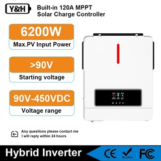 Y&h 6.2kw on/off-grid solar hybrid inverter 48v ac220v công suất đầu ra hai tải mppt 120a bộ sạc năng lượng mặt trời max pv power 6500w hỗ trợ với wifi giao tiếp