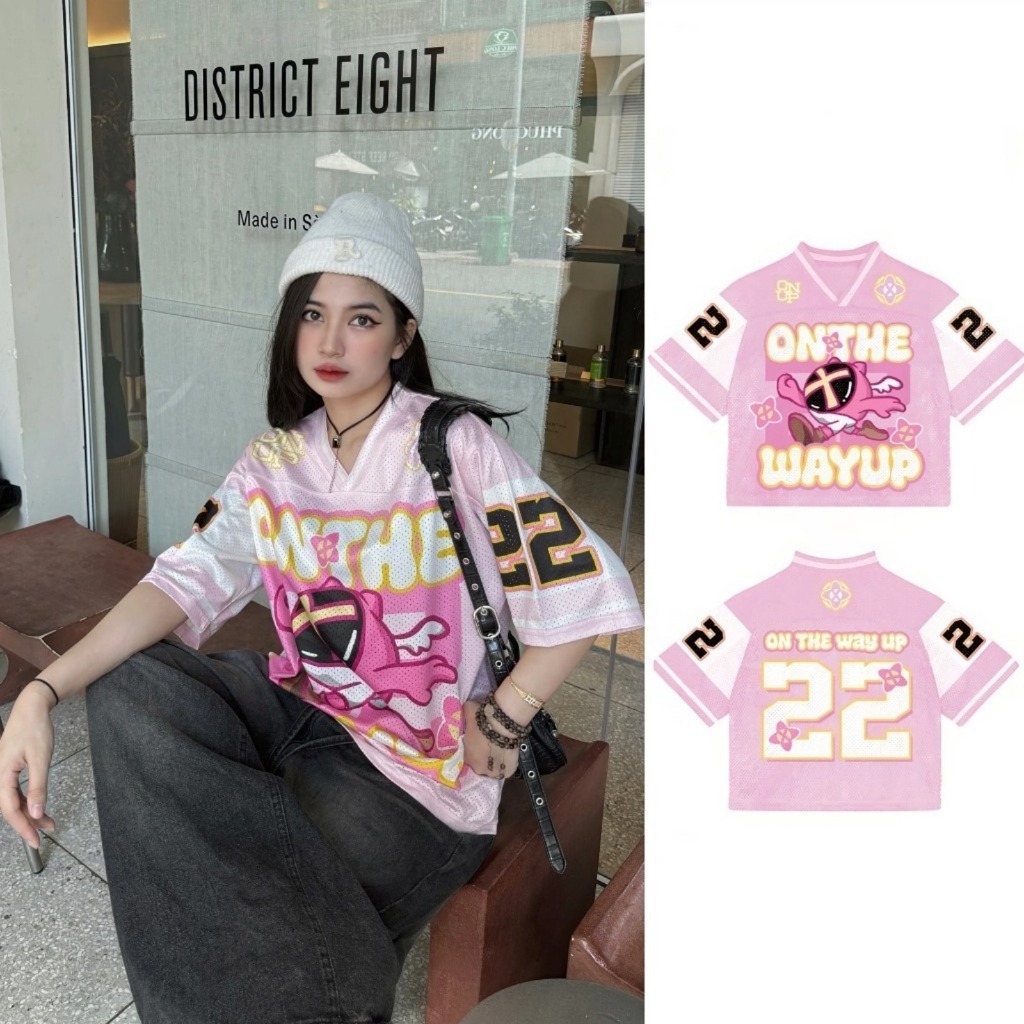 Unisex Jersey Linh Vật Thể Thao Áo Thun Cổ Chữ V Tay Ngắn Áo NO.22 oversize dáng rộng Áo Sơ Mi Nam Nữ Xu Hướng Nóng 2024