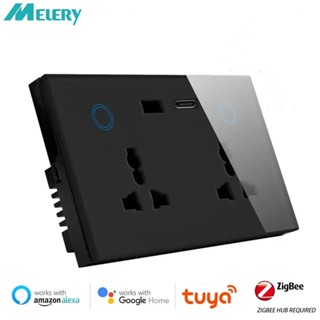 Melery Zigbee Tuya 147 Ổ cắm tường USB Type-C 30W Ổ cắm điện đa năng 13A Công tắc cảm ứng từ xa của Alexa Google Home