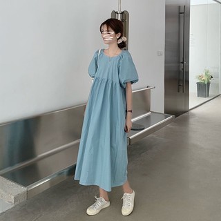 Đầm Dài Và Rời Cho Nữ Mùa Hè Nhật Bản Over-the-Knee Mắt Cá Chân Tay Phồng Đầm Búp Bê Phong Cách Preppy Đầm Dài