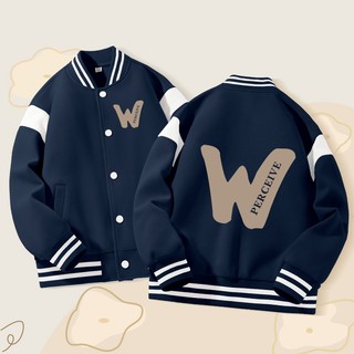 Áo khoác bé trai, Áo khoác Bomber in chữ W, Áo thoải mái thời trang thông thường, Unisex