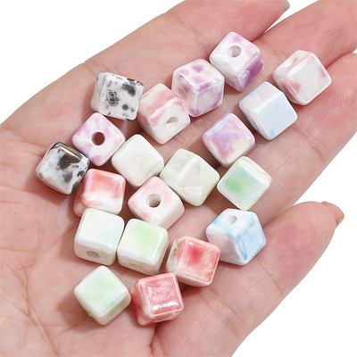 10 Chiếc 8 Mm Vuông Trung Quốc Gốm Sứ Rời Miếng Đệm Hạt Cho Trang Sức Vòng Tay Mặt Dây Làm DIY