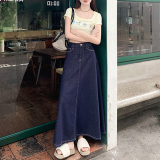 Váy cao bồi chữ A dáng rộng màu xanh đậm mới dành cho nữ